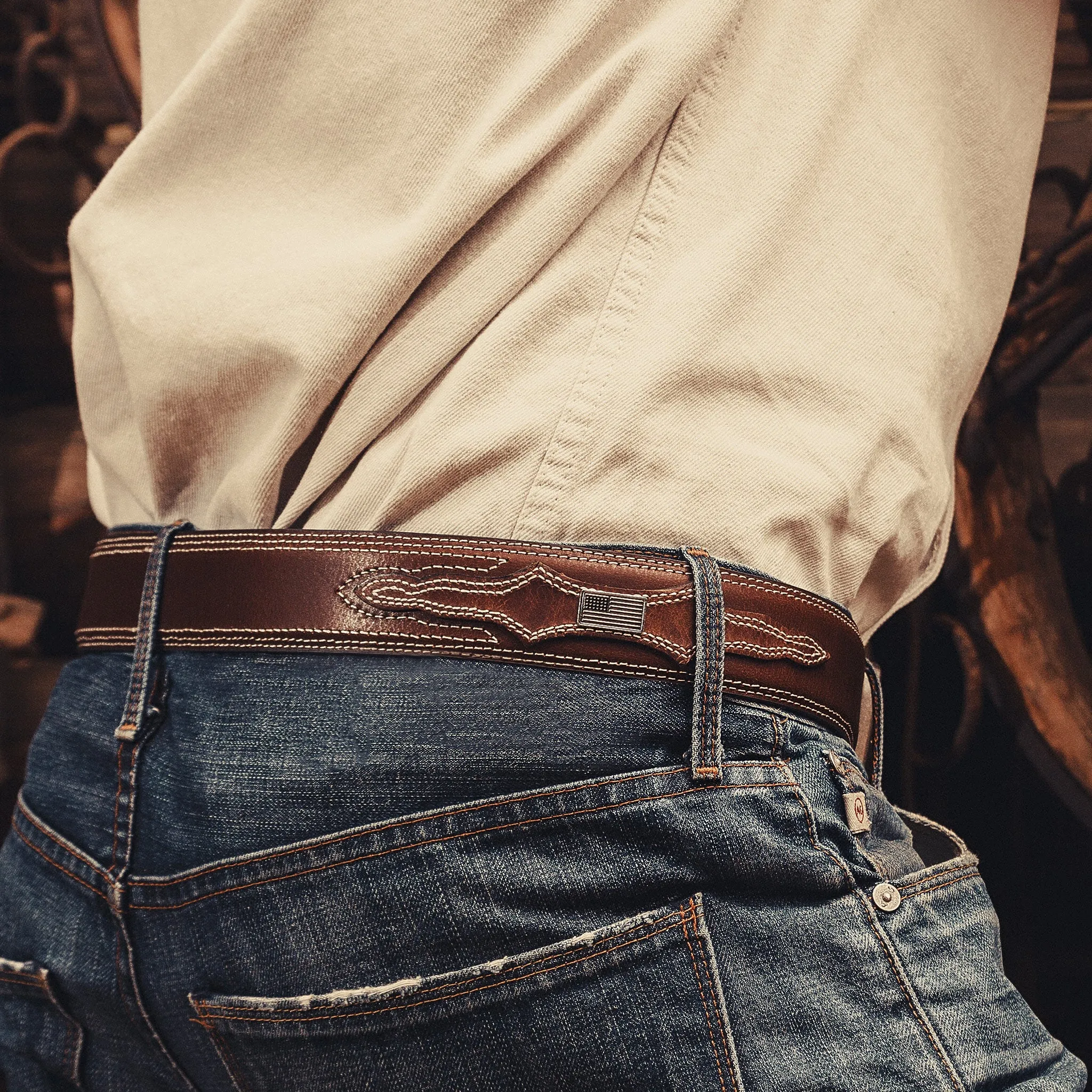 1 1/2" Double Contrast Stitch with American Flag Overlays Belt
