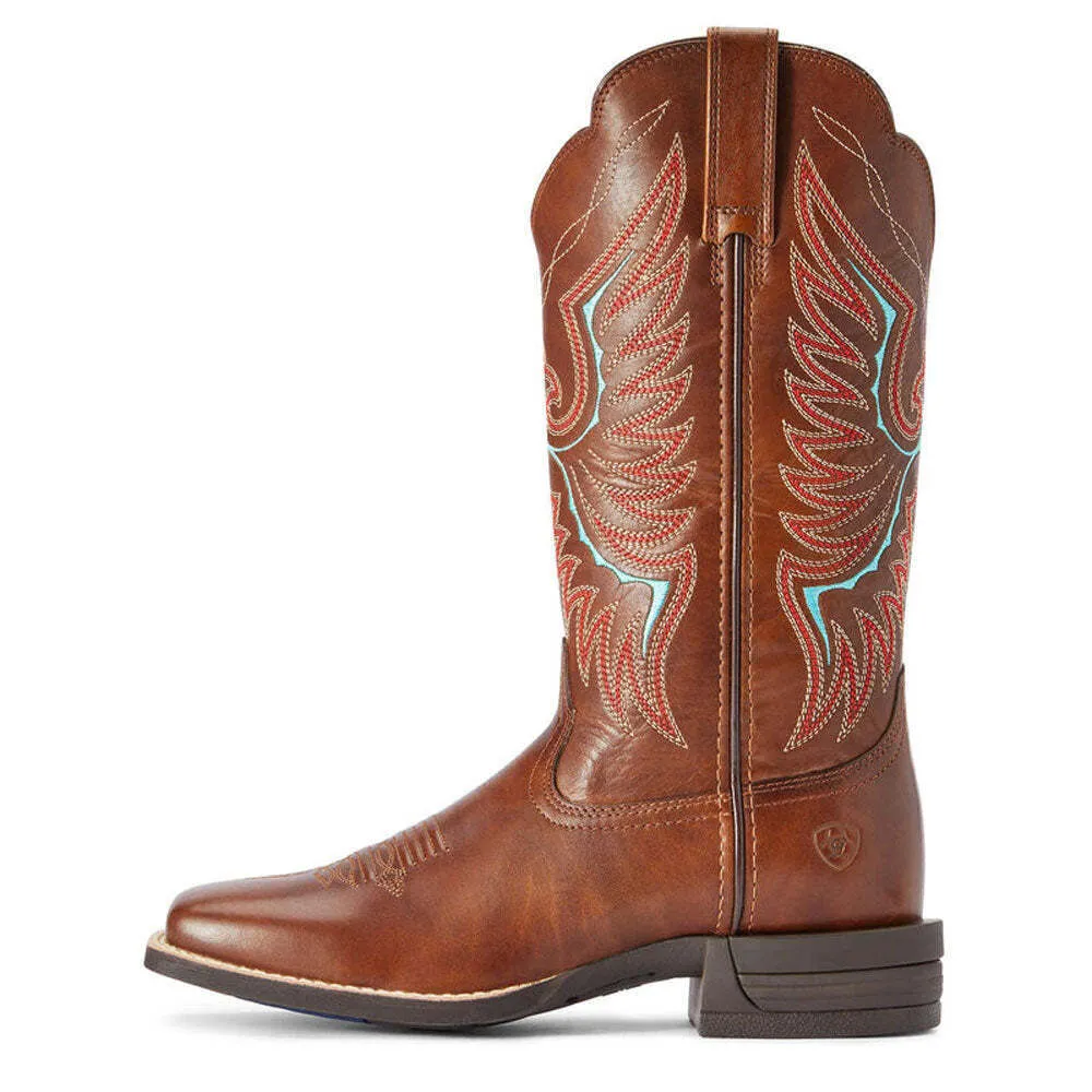 10042389 Ariat Women's Rockdale Square Toe Western Boot Distressed Brown