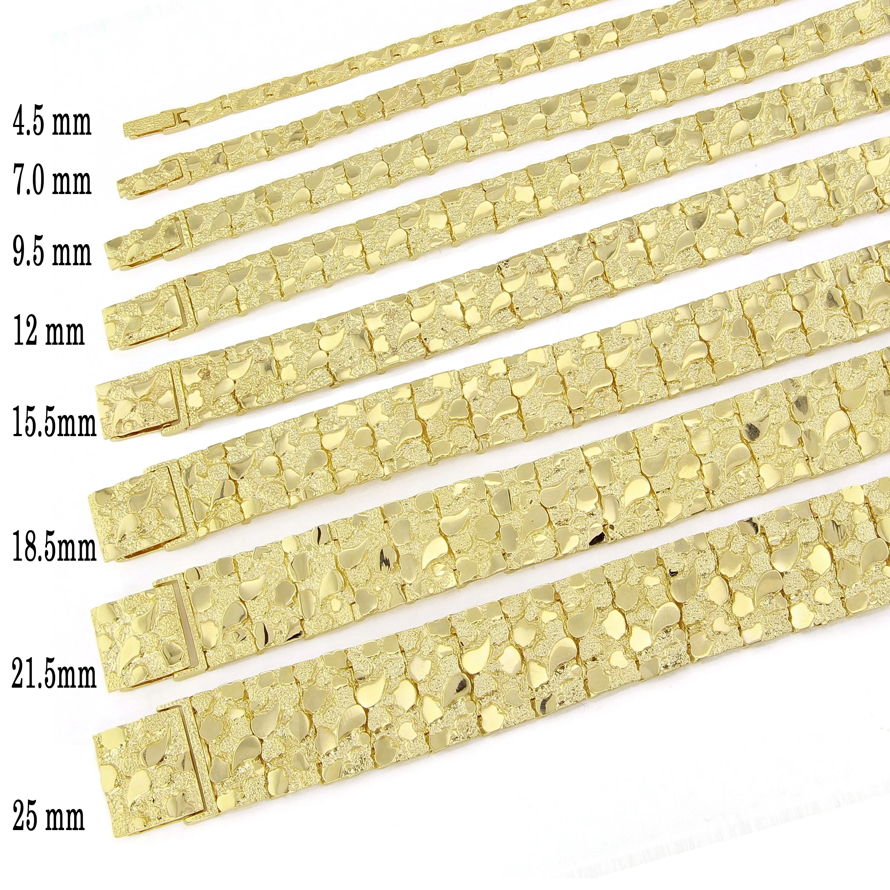 10k Yellow Gold Solid Nugget Bracelet Adjustable 8-8.5" 12mm 28.6 grams