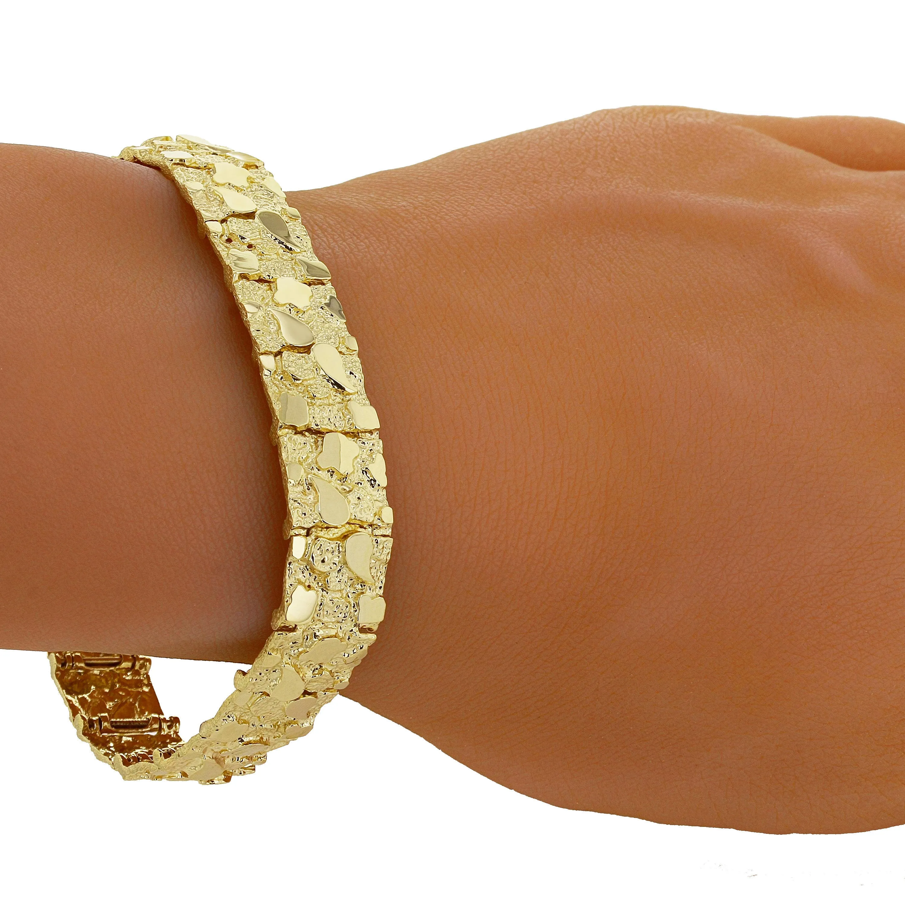 10k Yellow Gold Solid Nugget Bracelet Adjustable 9"- 9.5" 12.3mm 34 grams