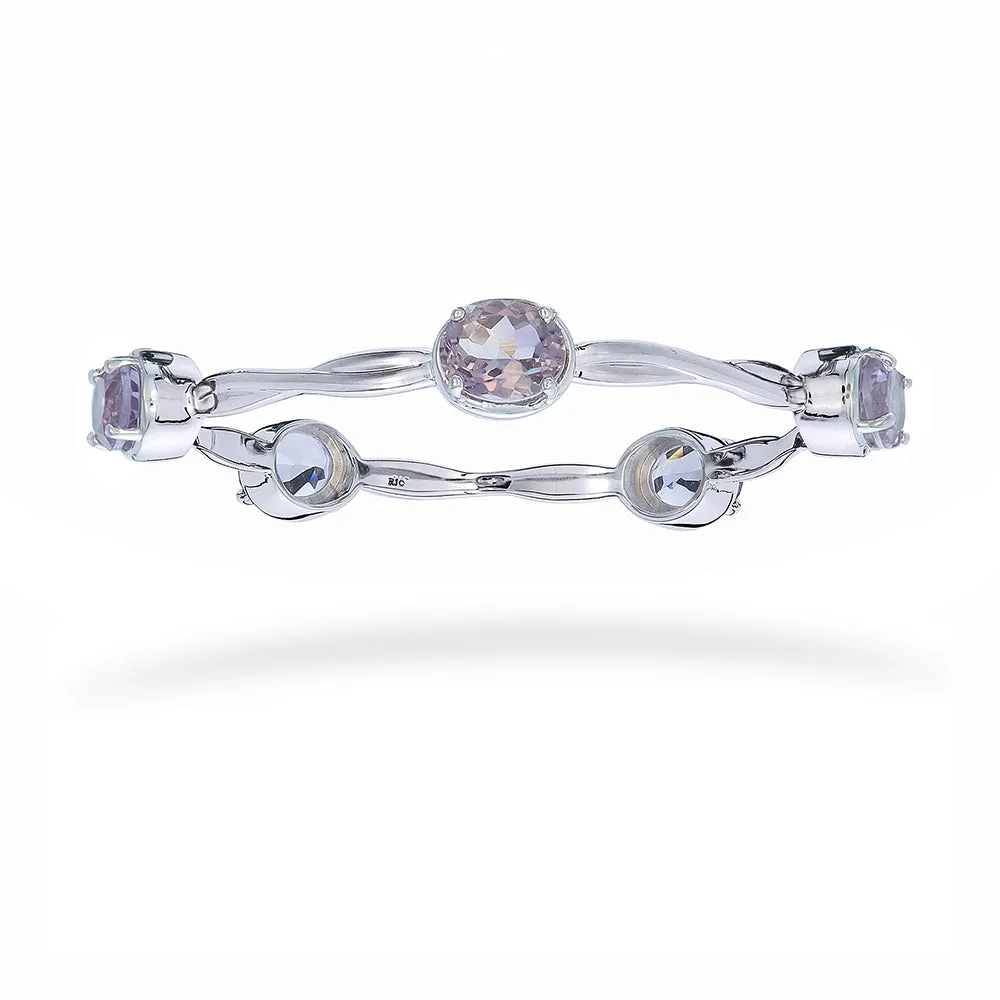 12 cttw Purple Amethyst Bangle Bracelet Brass With Rhodium Plating 11x9 MM Oval