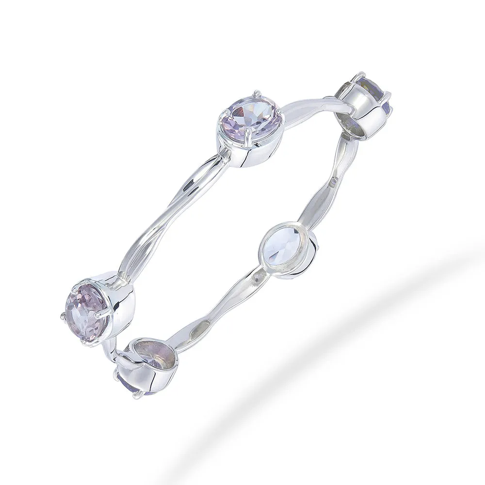 12 cttw Purple Amethyst Bangle Bracelet Brass With Rhodium Plating 11x9 MM Oval