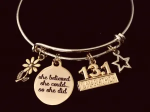 13.1 Marathon Runner Jewelry She Believed She Could So She Did Expandable Charm Bracelet Adjustable Bangle One Size Fits All Gift