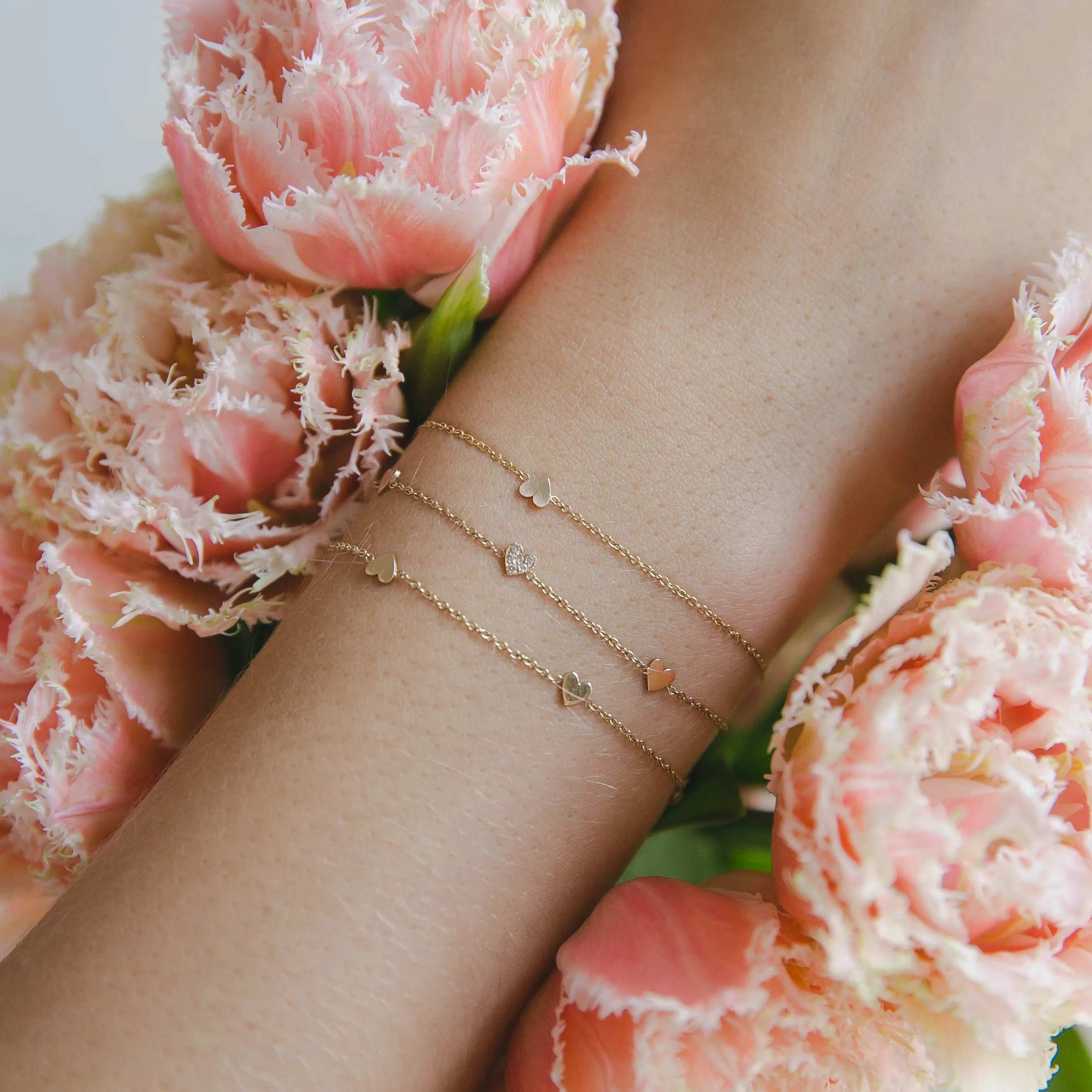 14k Itty Bitty Heart Trio Station Bracelet