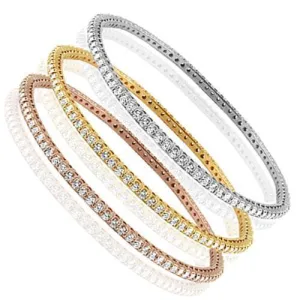 14K Three Tone Solid Gold Womens Diamond Bangle Bracelet Set 10.50 Ctw