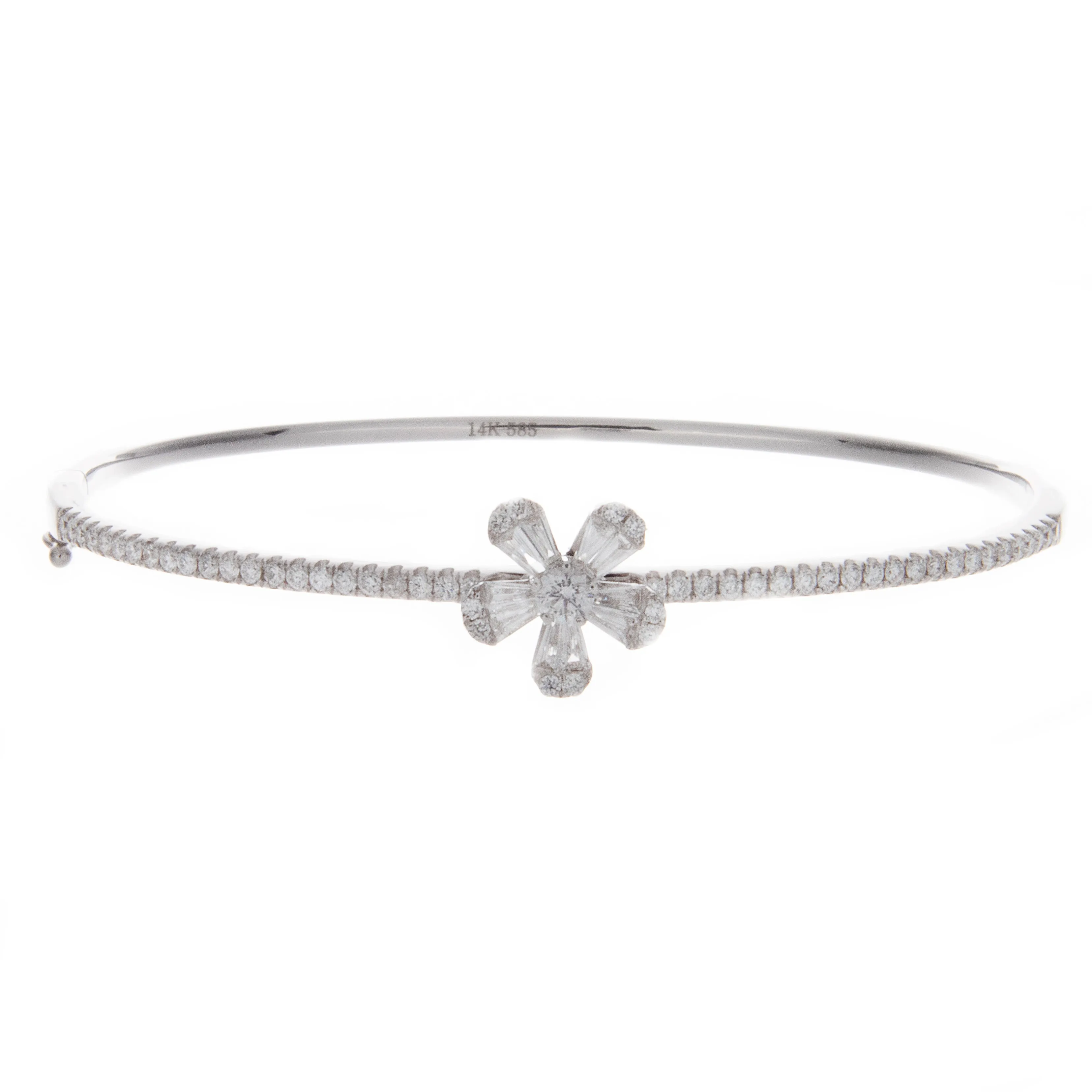 14k White Gold Diamond Flower Bangle