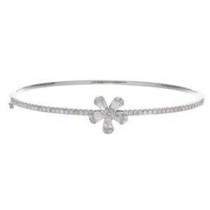 14k White Gold Diamond Flower Bangle