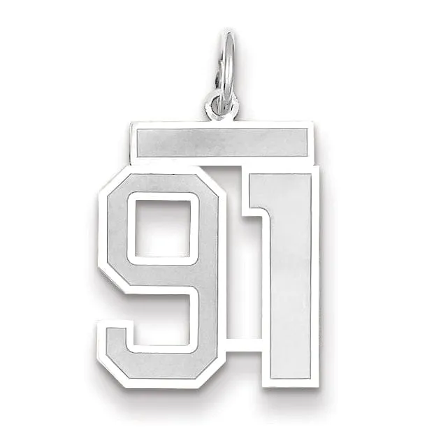 14k White Gold Satin Brush Finish Medium Size Number 91 Charm Pendant