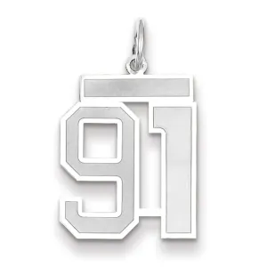 14k White Gold Satin Brush Finish Medium Size Number 91 Charm Pendant
