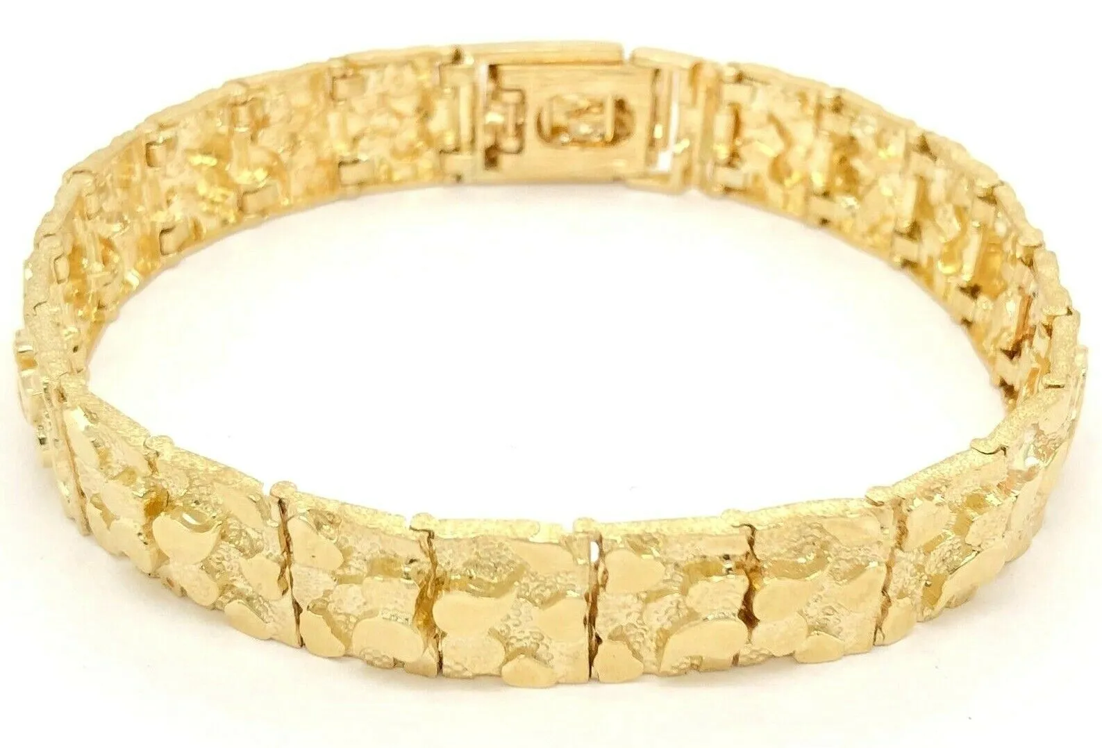 14k Yellow Gold Nugget Bracelet Adjustable 7.5" 12mm 30 grams