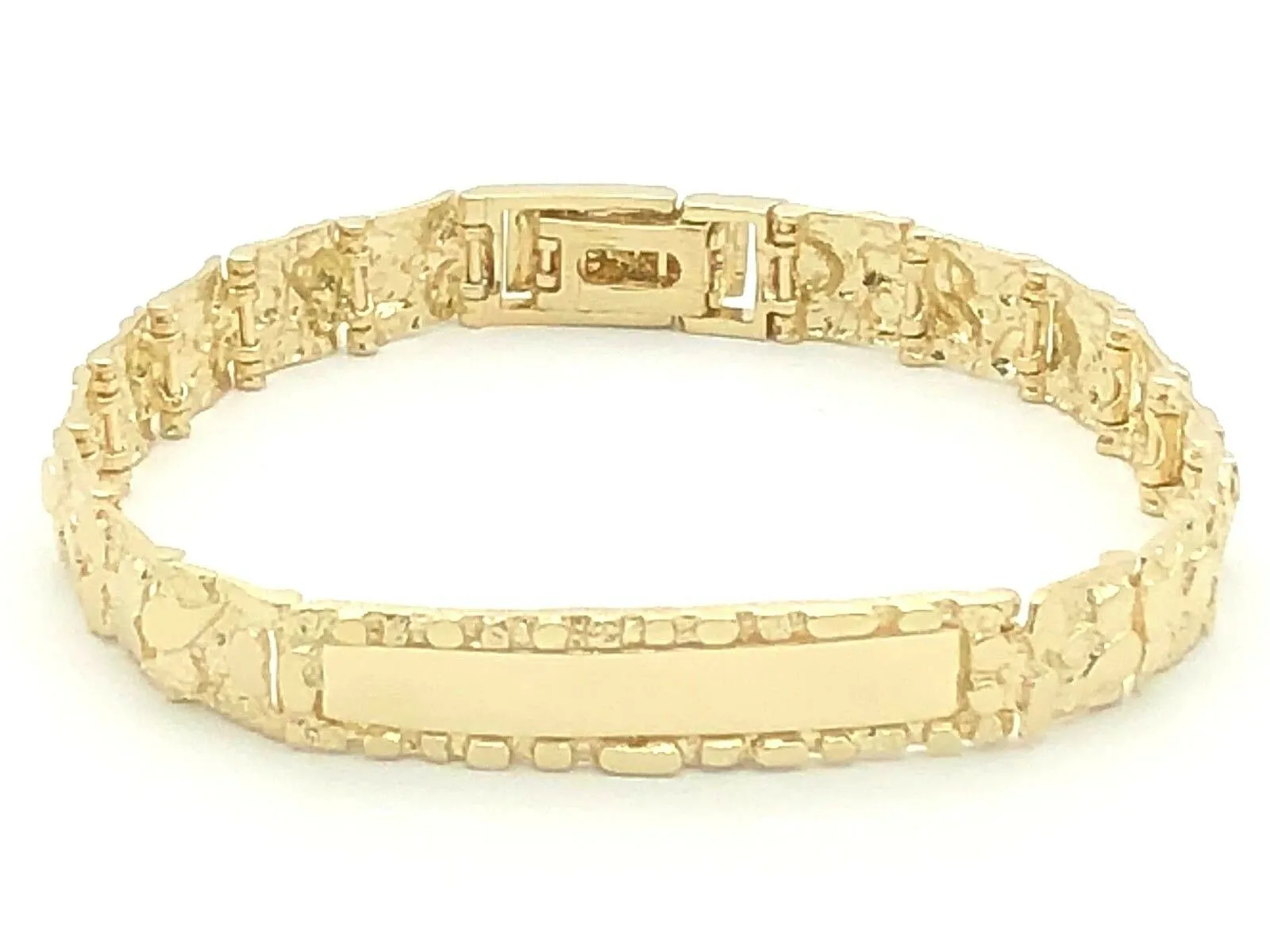 14k Yellow Gold Nugget ID Bracelet Adjustable 8"-8.5" 10mm - 26.7 grams