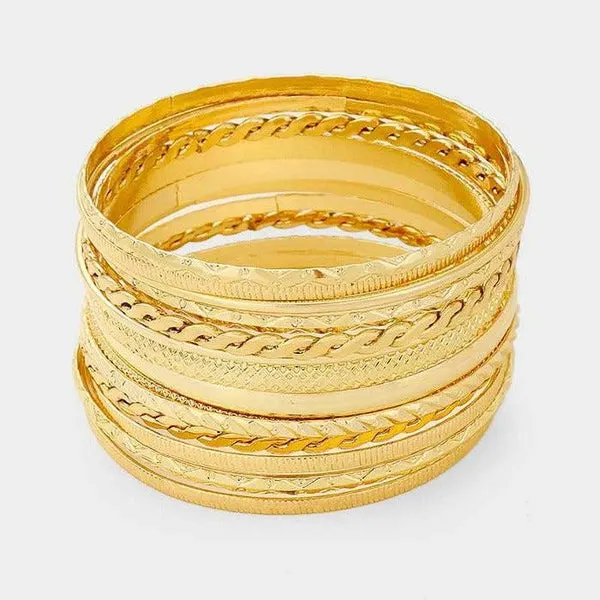 15PCS - Stackable Gold Metal Bangle Bracelets