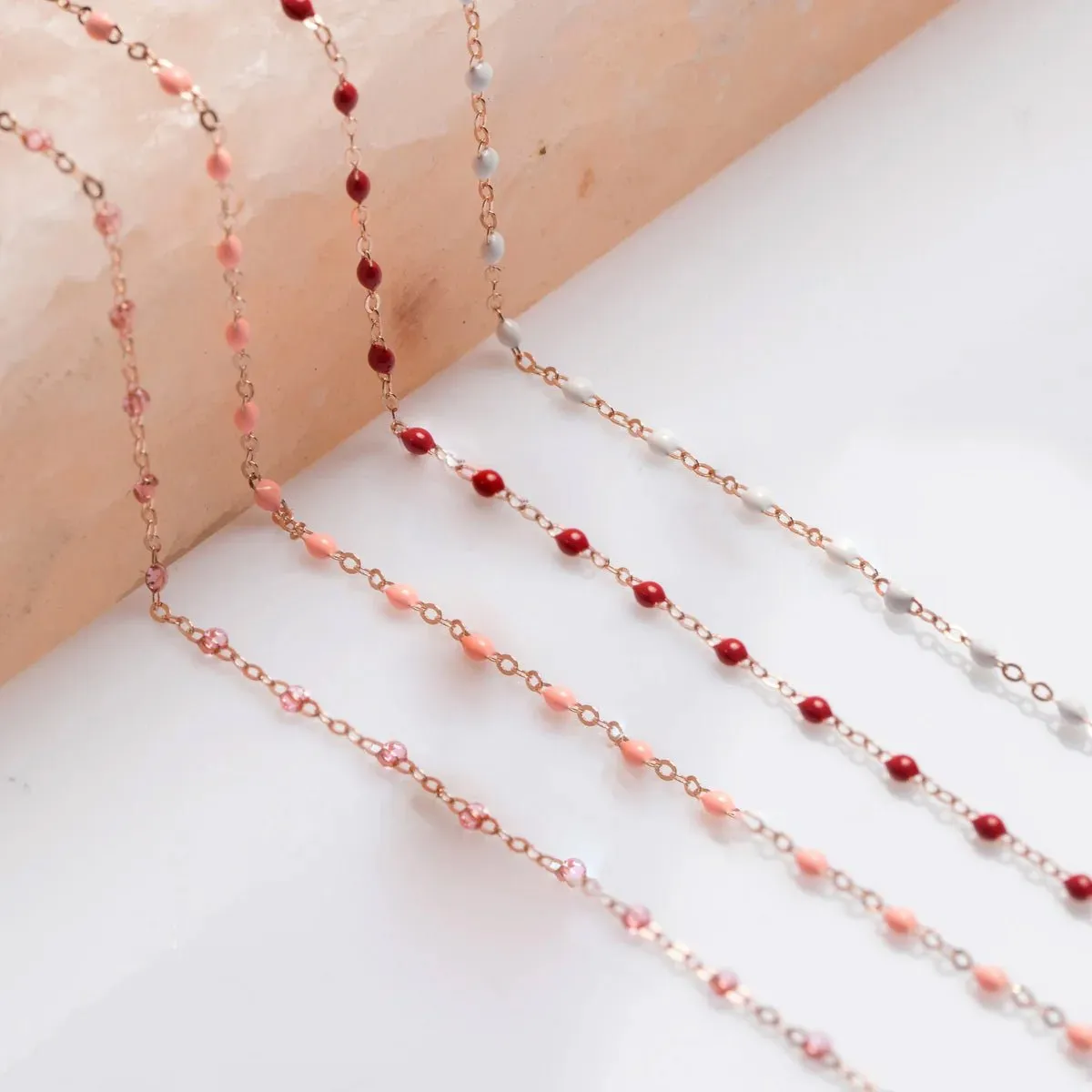 18K Gold and Poppy Red Resin Beaded "Classic" Bracelet