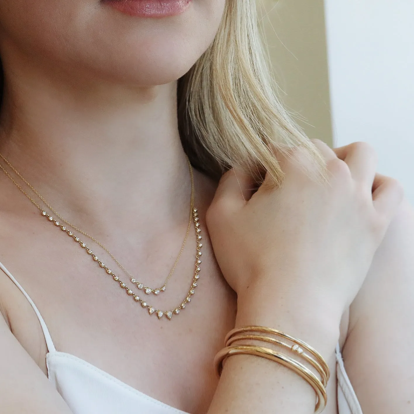 18K Gold "Posey" Two Stone Plie Bangle