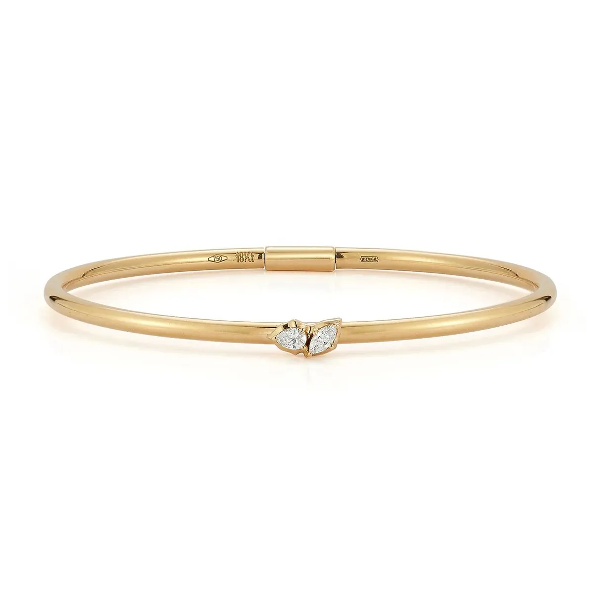 18K Gold "Posey" Two Stone Plie Bangle