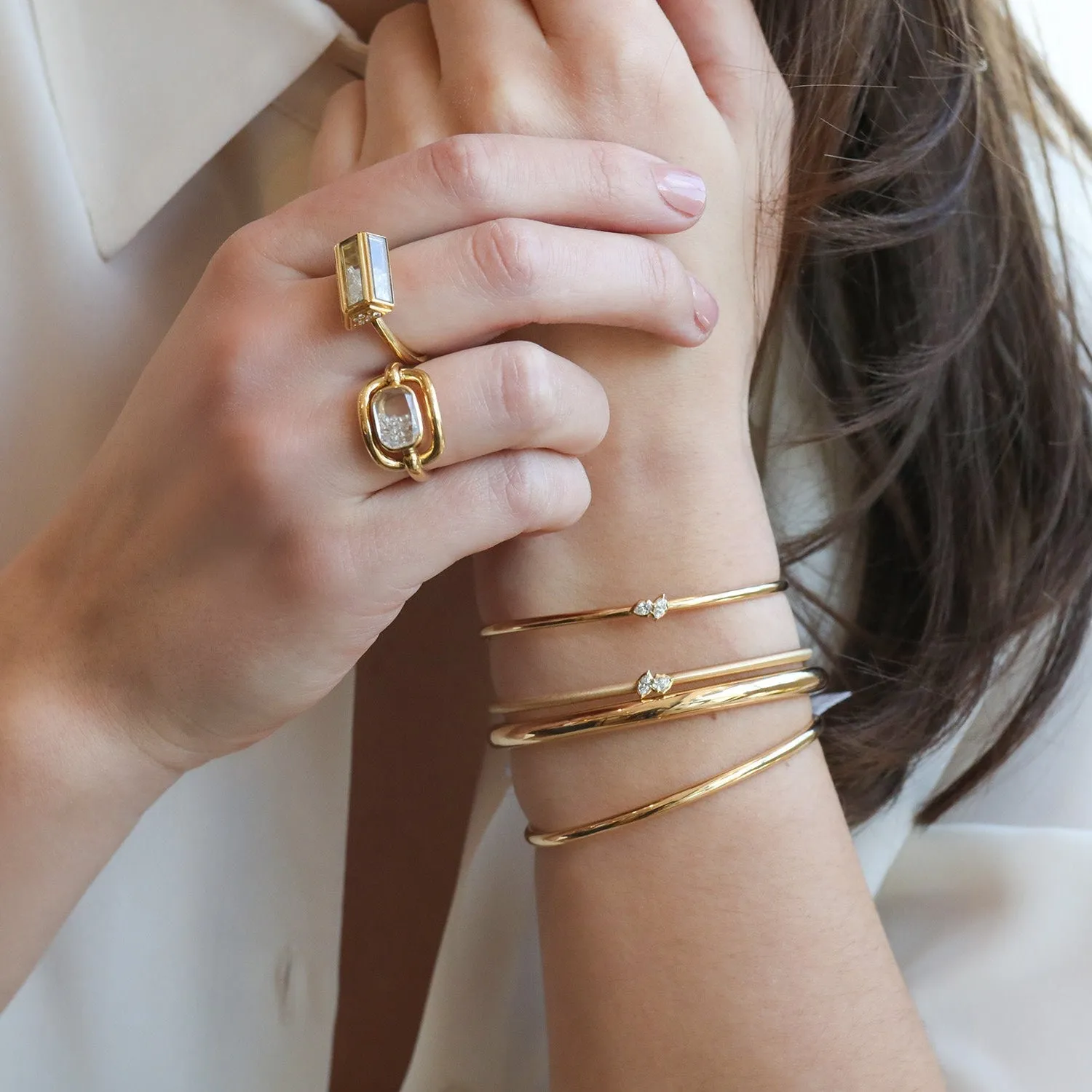 18K Gold "Posey" Two Stone Plie Bangle