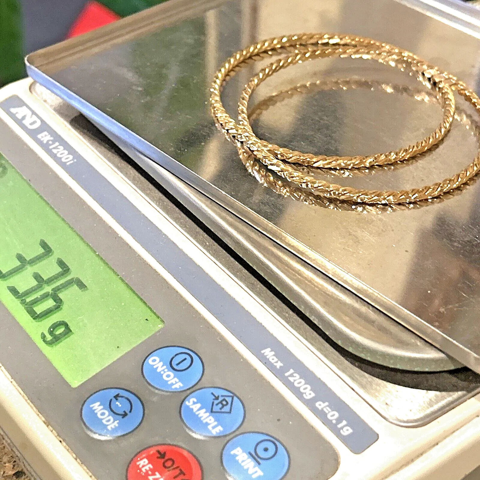 18k Gold Solid Bangle Bracelets Pair Lg - 33.6 Grams