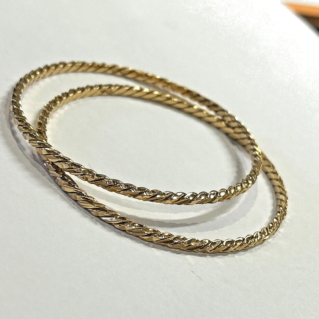 18k Gold Solid Bangle Bracelets Pair Lg - 33.6 Grams