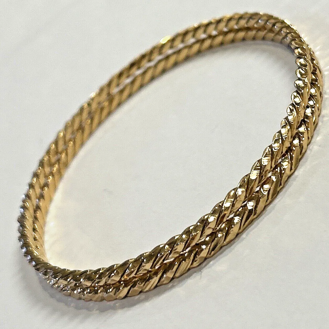 18k Gold Solid Bangle Bracelets Pair Lg - 33.6 Grams