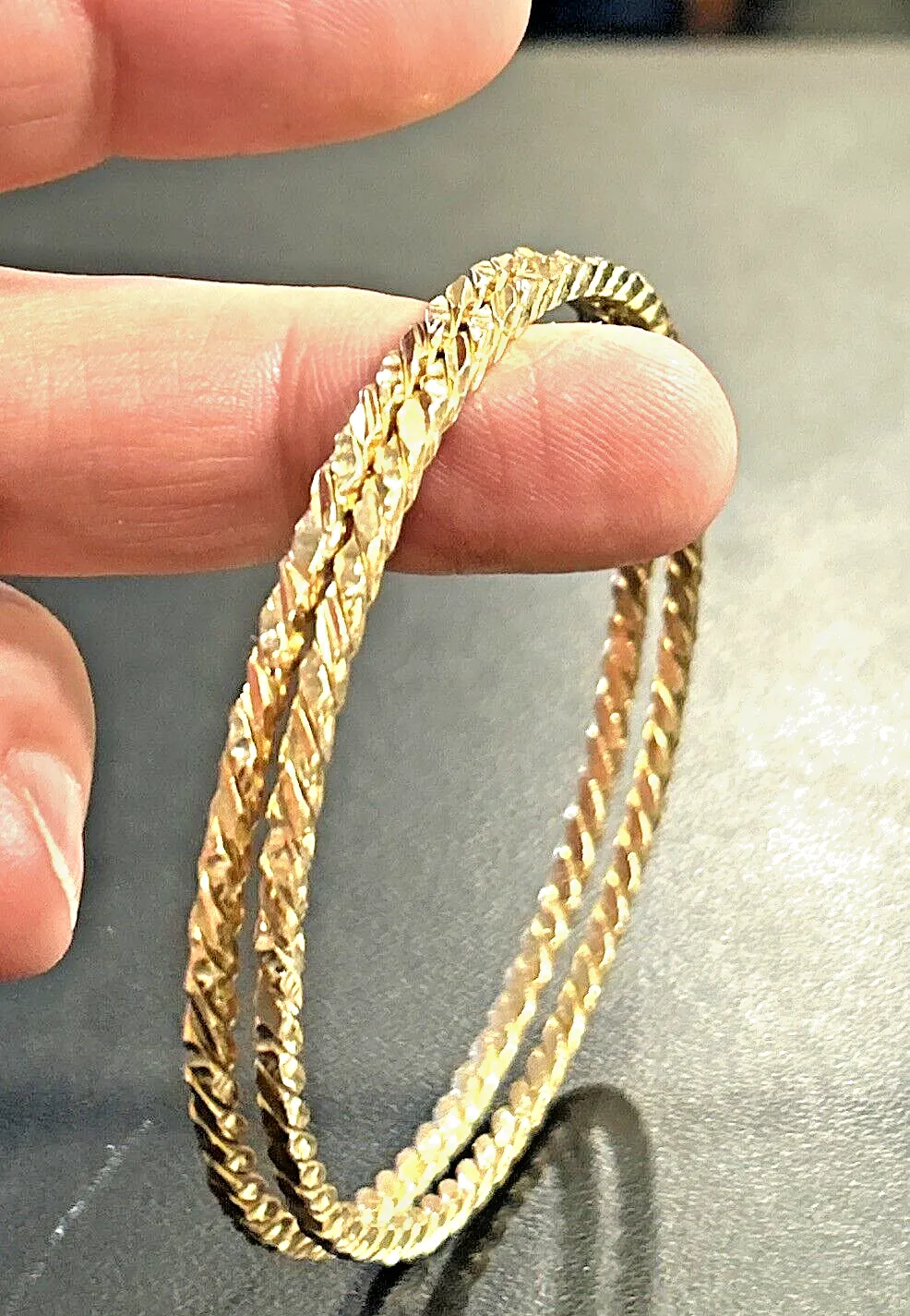 18k Gold Solid Bangle Bracelets Pair Lg - 33.6 Grams