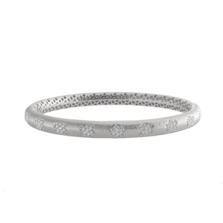18k White Gold Diamond Flower Bangle