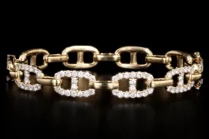 18K Yellow Gold 2.0 Carat Total Weight Diamond Mariner Link Bangle