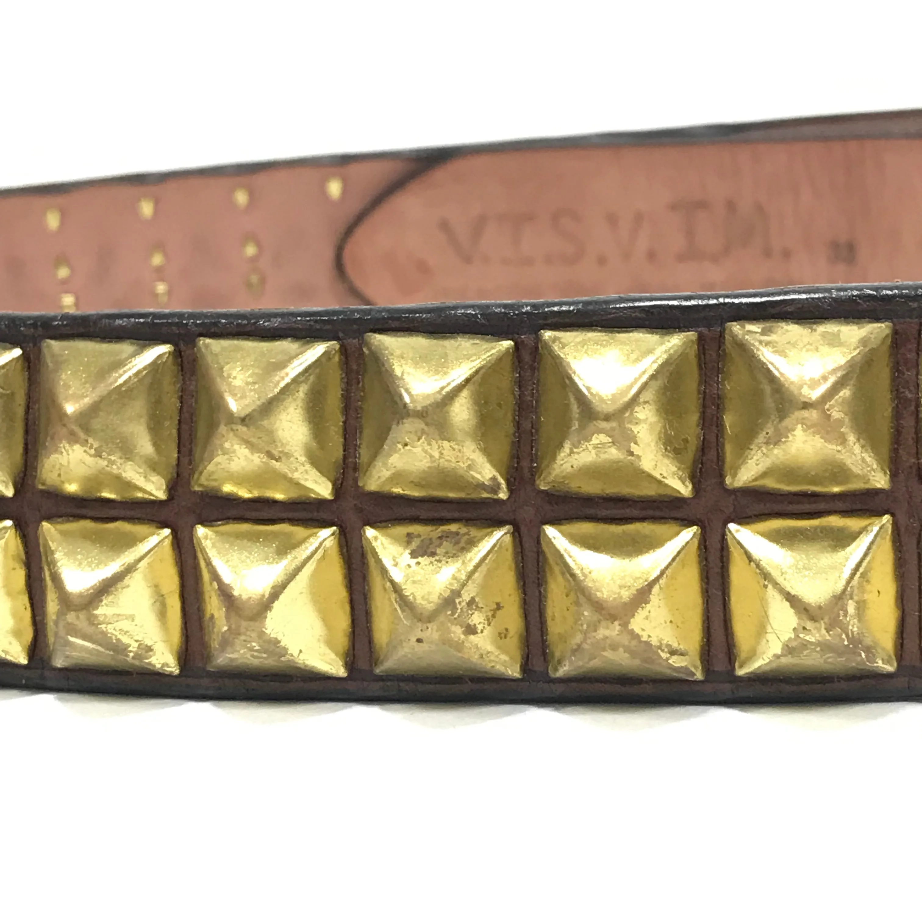 [32] Visvim Leather Studded Belt Brown