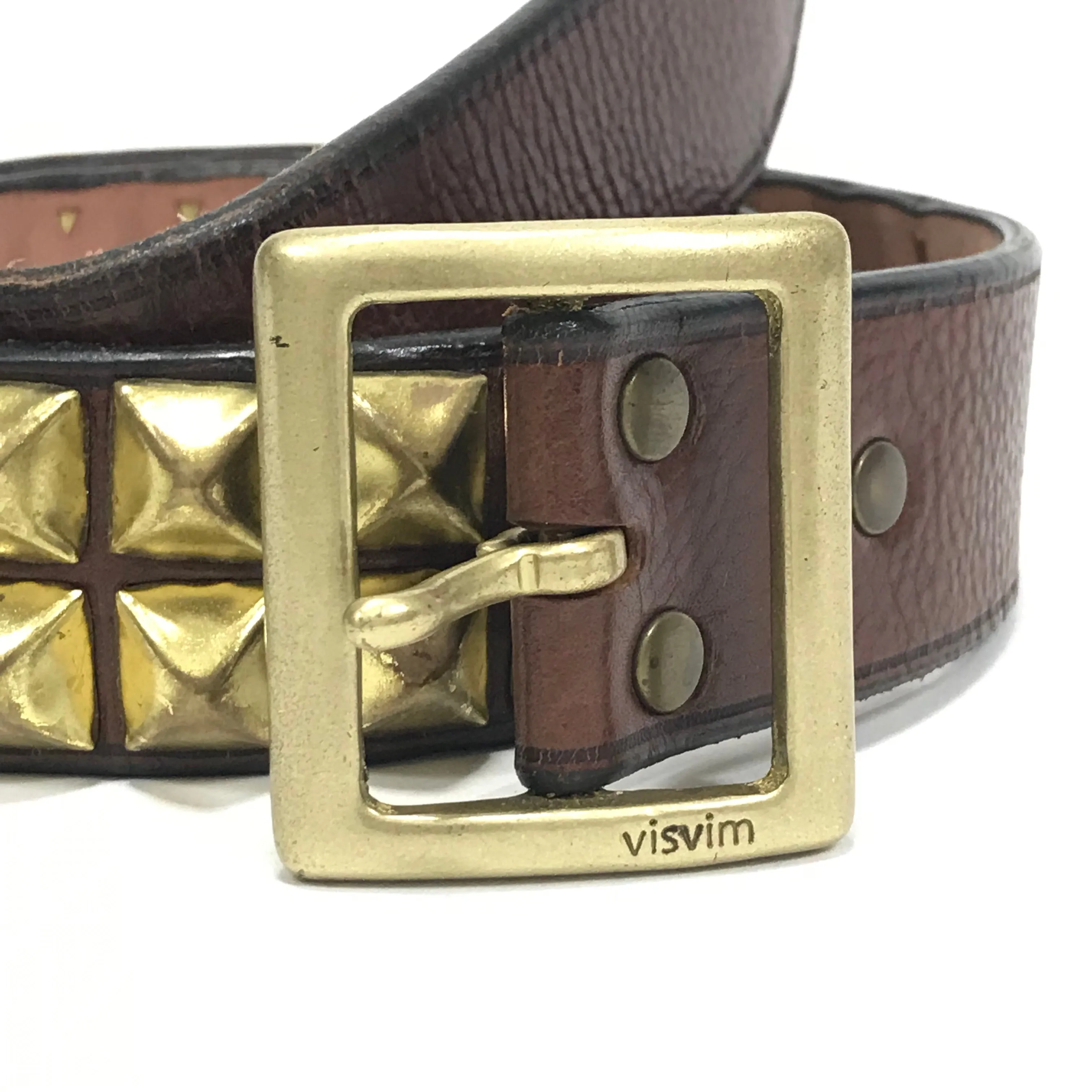 [32] Visvim Leather Studded Belt Brown