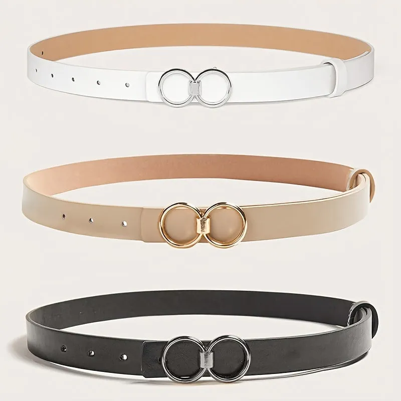 3pcs Women's Waist Belt Set Faux Leather Adjustable Khaki Combo Pack