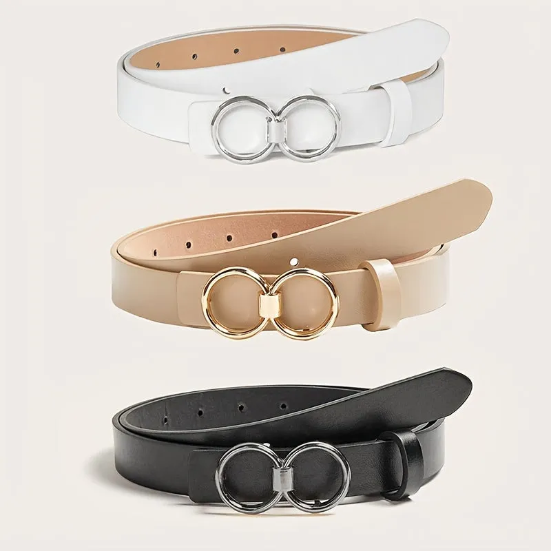 3pcs Women's Waist Belt Set Faux Leather Adjustable Khaki Combo Pack