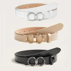 3pcs Women's Waist Belt Set Faux Leather Adjustable Khaki Combo Pack