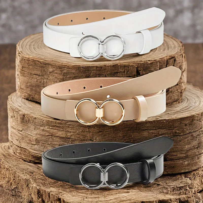 3pcs Women's Waist Belt Set Faux Leather Adjustable Khaki Combo Pack