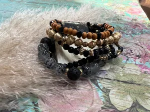 6 - Piece Bracelet Set - Black   Gold