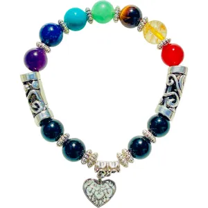 7 Chakra Bracelet with Heart Charm - 8mm