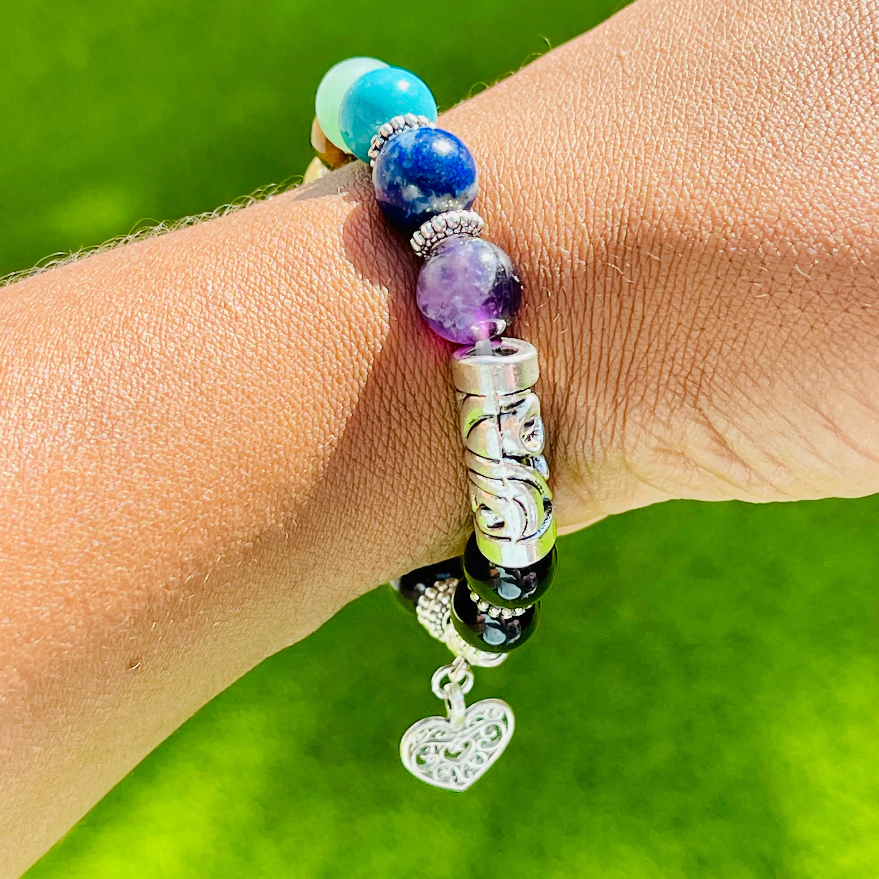 7 Chakra Bracelet with Heart Charm - 8mm