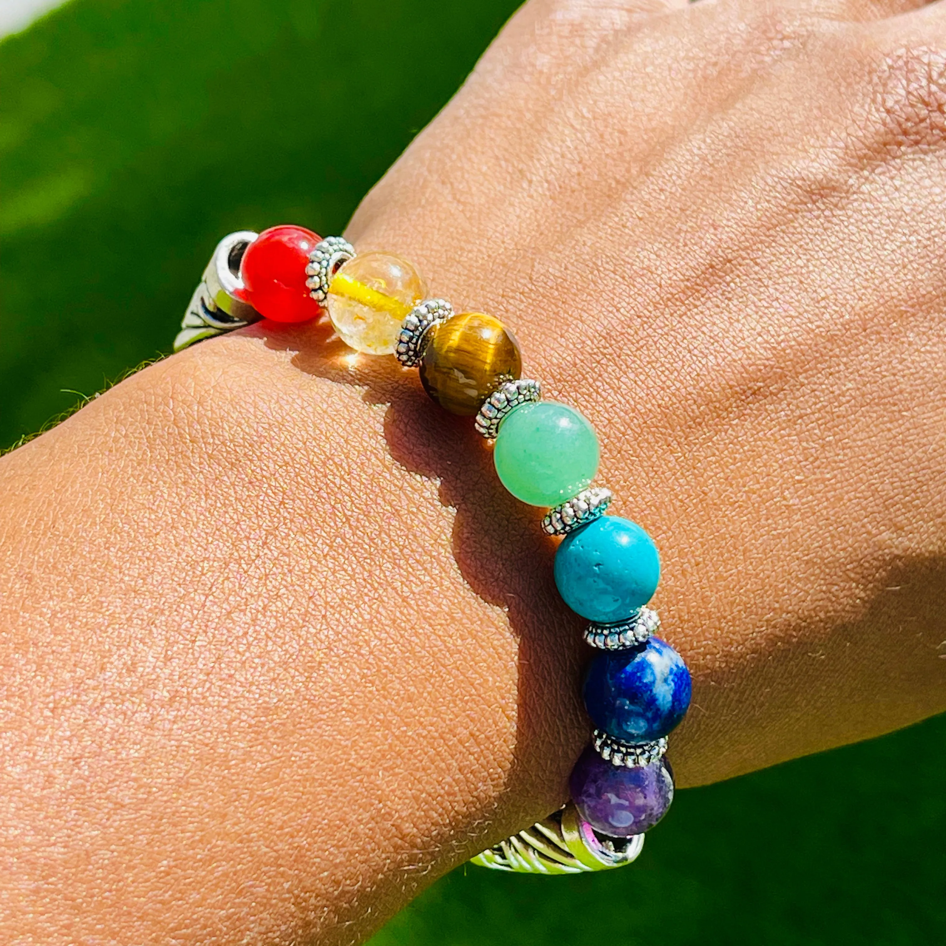 7 Chakra Bracelet with Heart Charm - 8mm