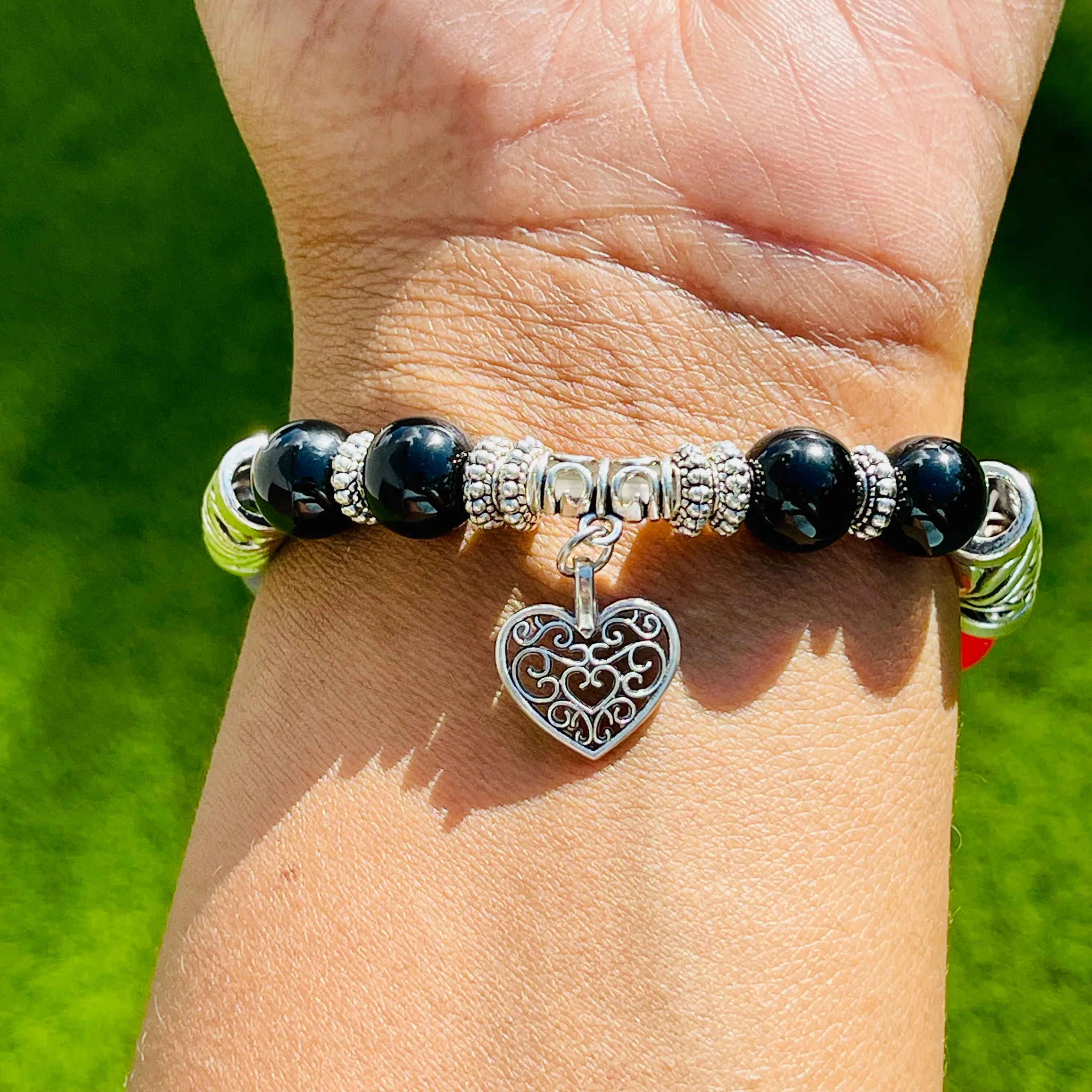 7 Chakra Bracelet with Heart Charm - 8mm