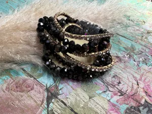 8 - Piece Bracelet Set - Black  Mix With Rhinestone Bracelets