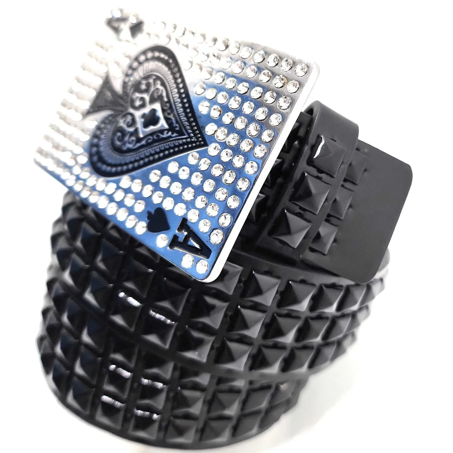 Ace of Rhinestones Pyramid Studded Leather Belt