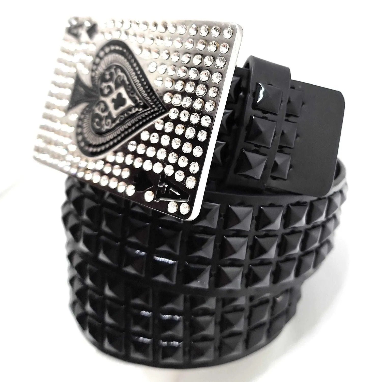 Ace of Rhinestones Pyramid Studded Leather Belt