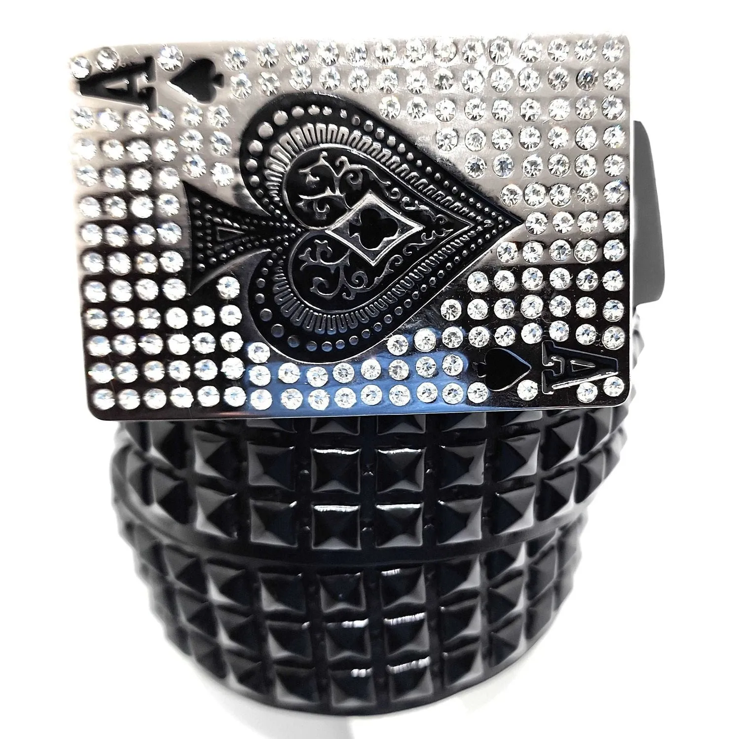 Ace of Rhinestones Pyramid Studded Leather Belt