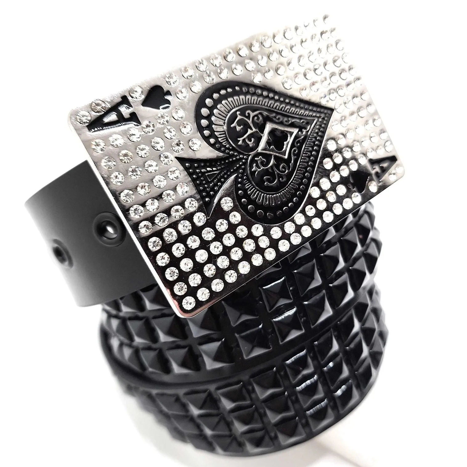 Ace of Rhinestones Pyramid Studded Leather Belt