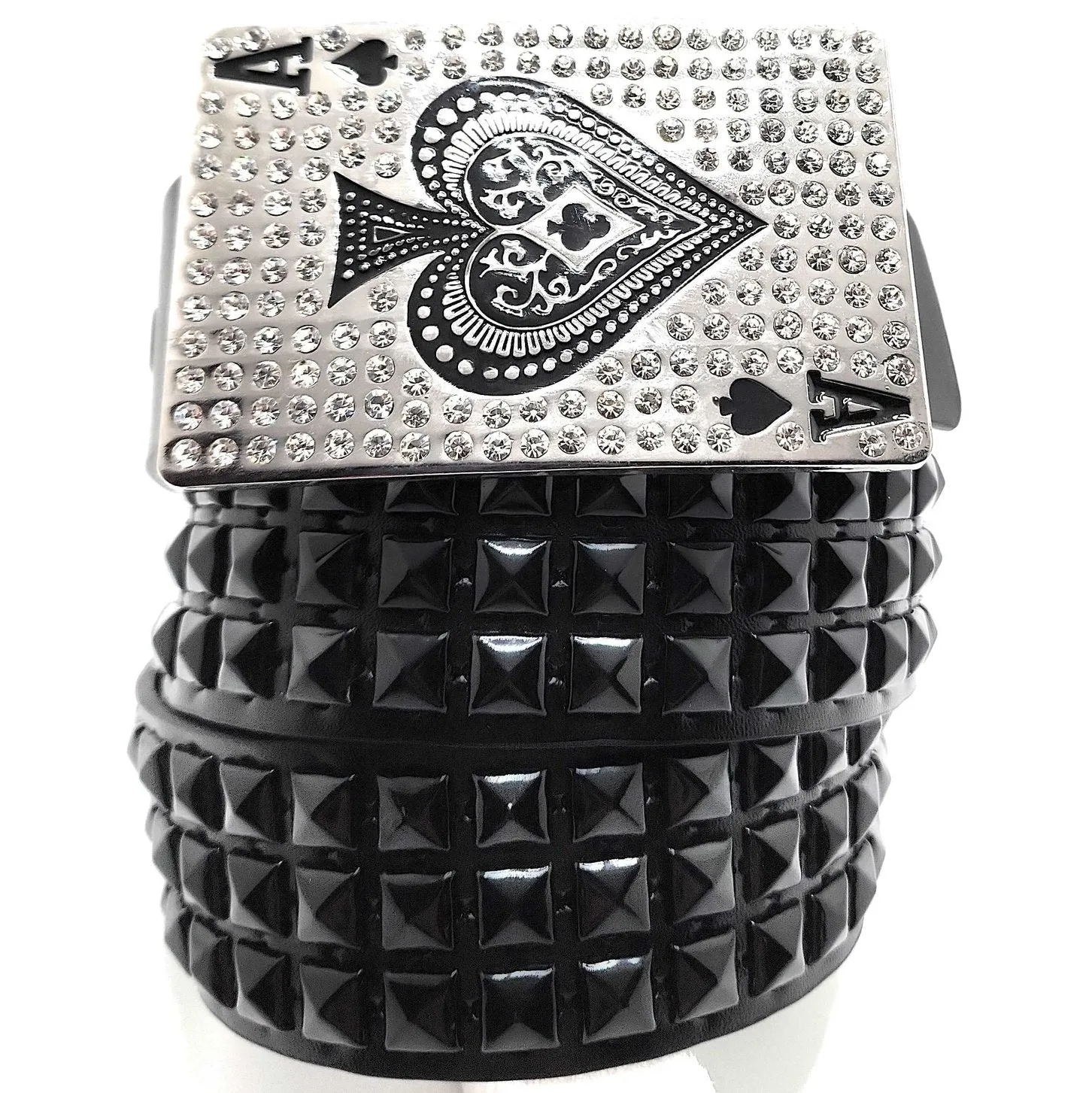 Ace of Rhinestones Pyramid Studded Leather Belt
