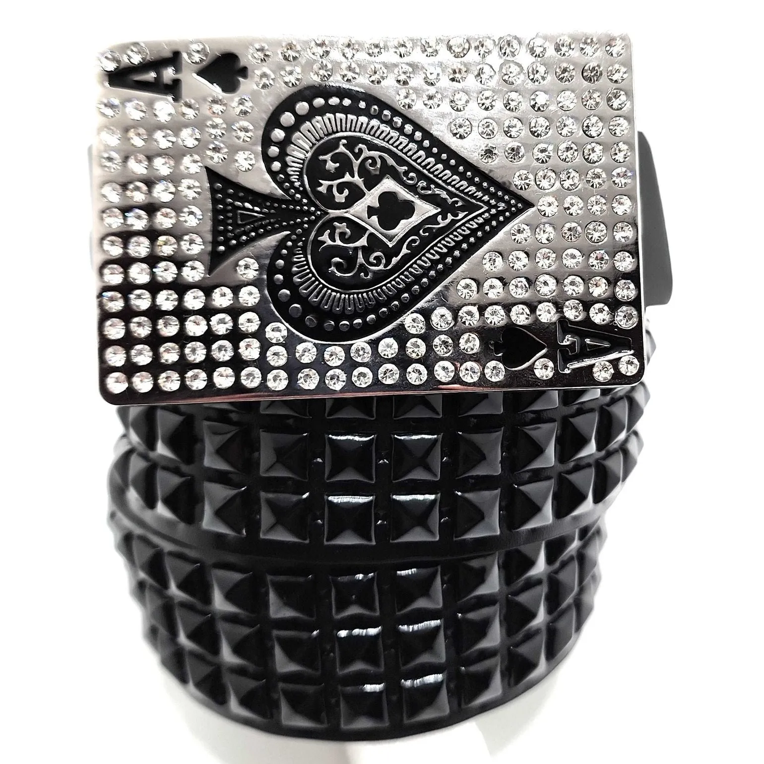 Ace of Rhinestones Pyramid Studded Leather Belt