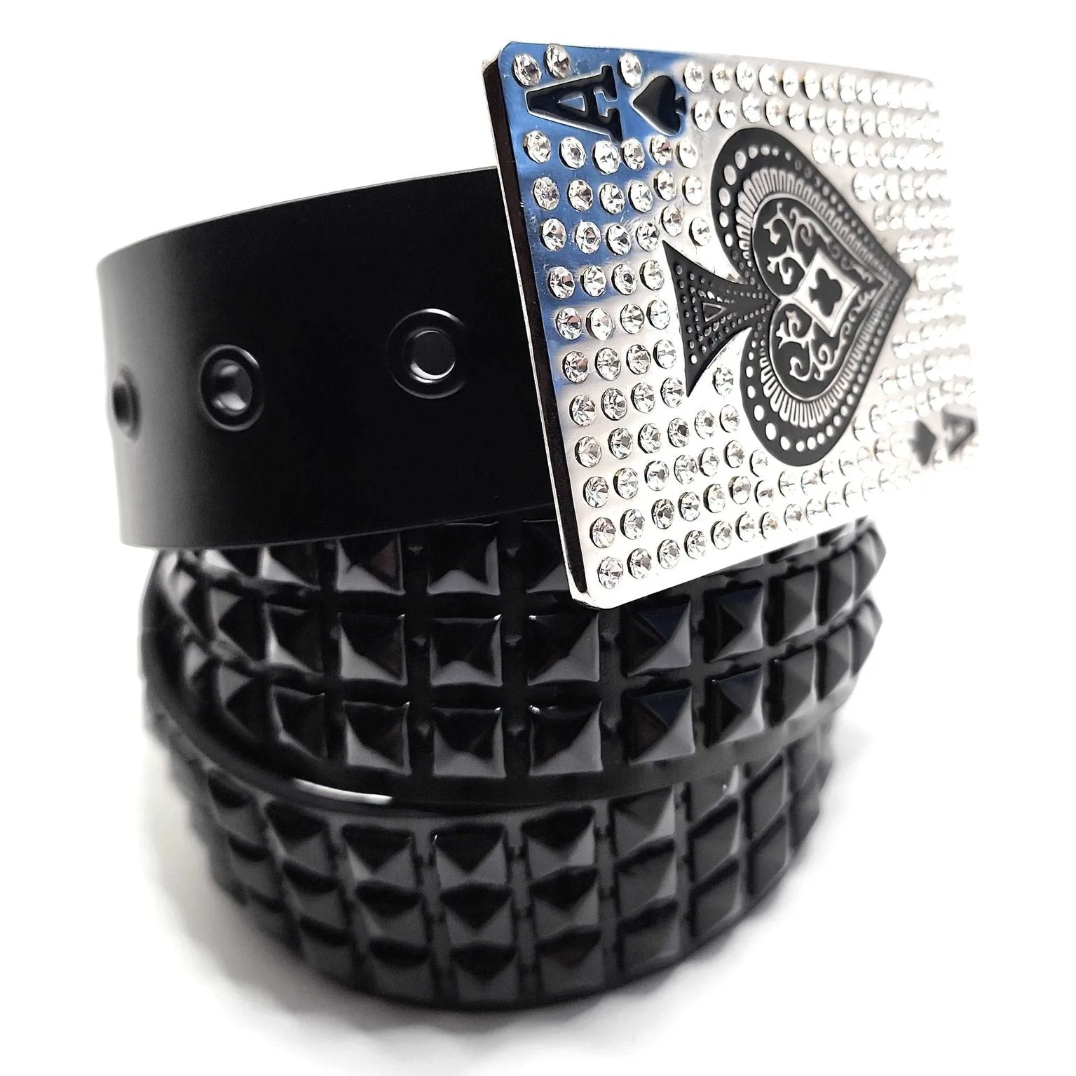 Ace of Rhinestones Pyramid Studded Leather Belt