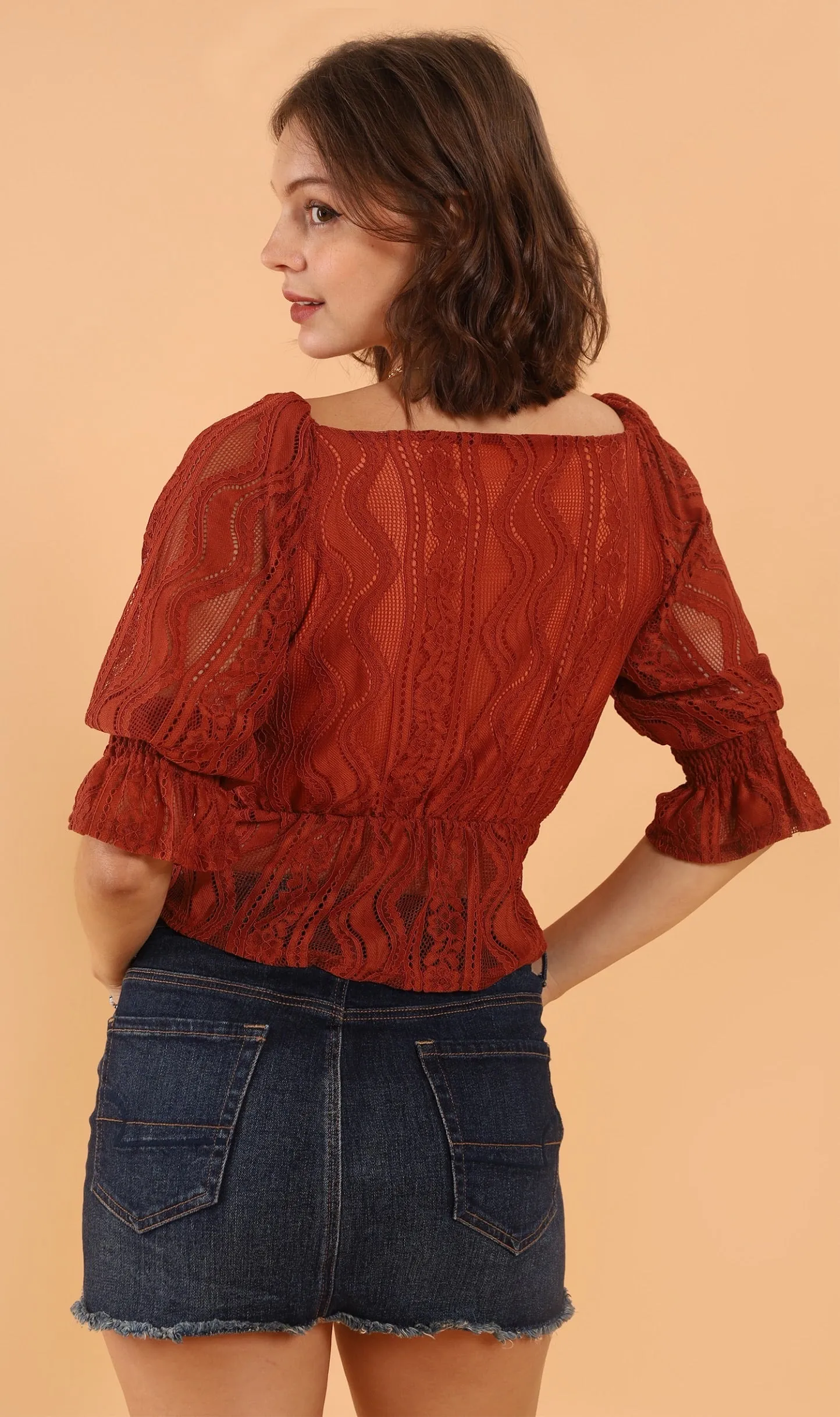 ADALEE 2-way Smocked Lace Top (Rust)