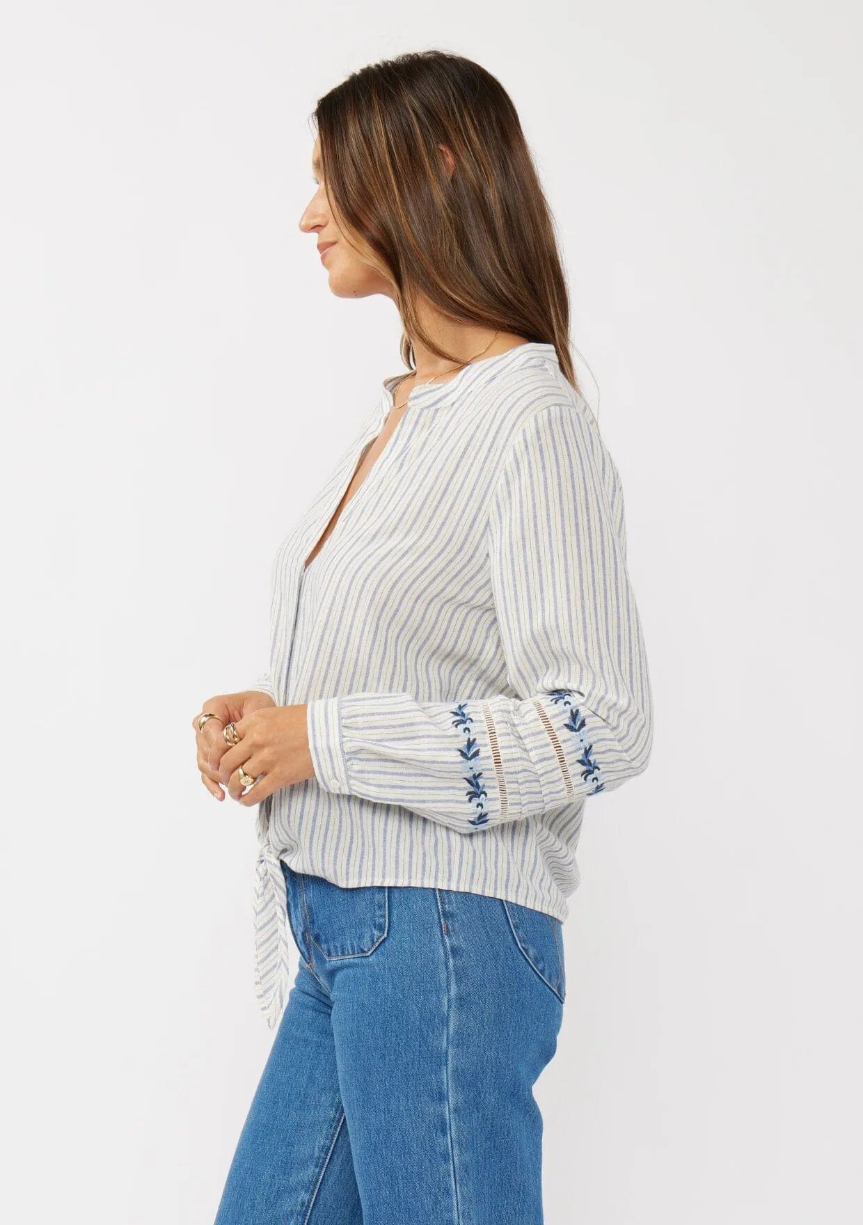 Albany Striped Tie Front Blouse