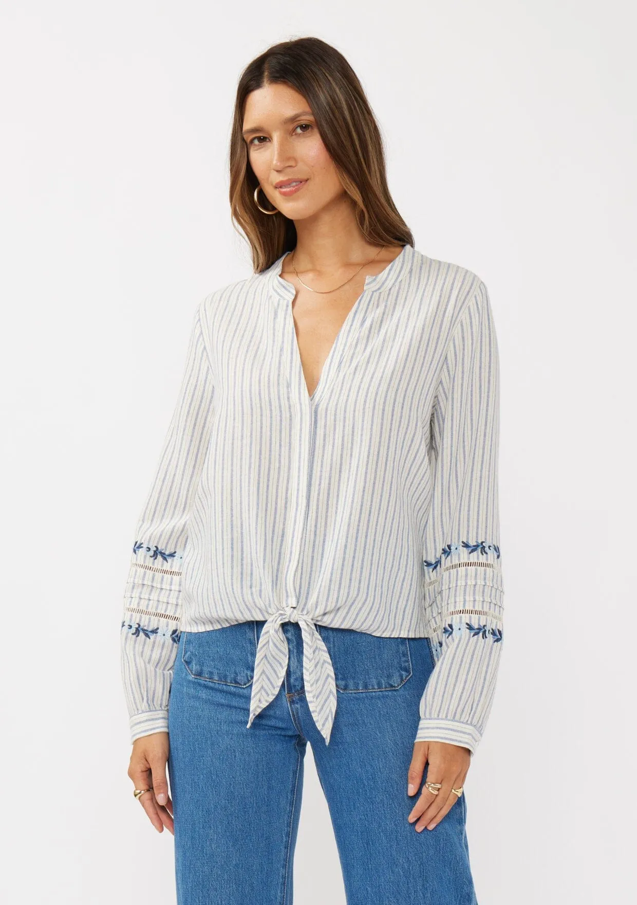 Albany Striped Tie Front Blouse