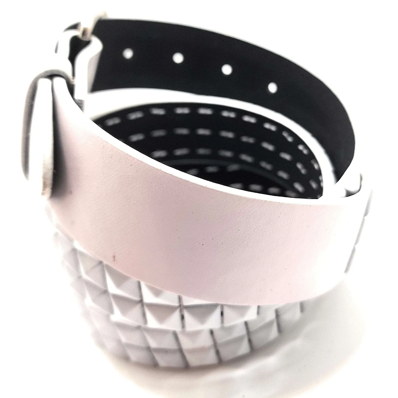 All White Pyramid Studded Leather Belt Punk