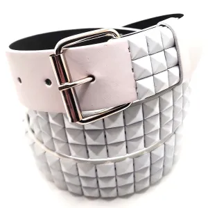 All White Pyramid Studded Leather Belt Punk
